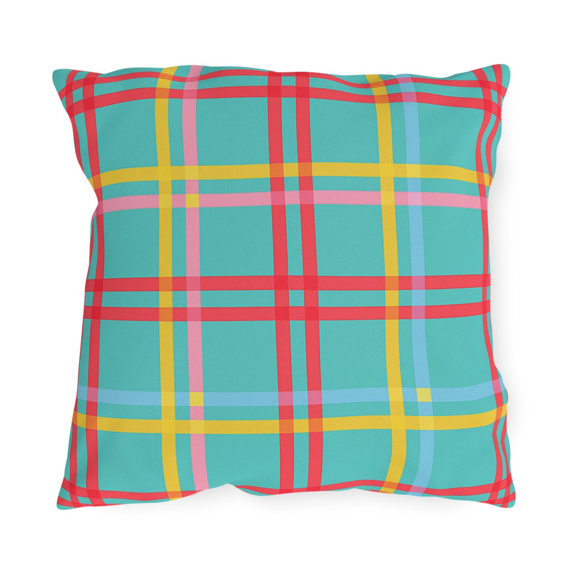 Mahjong Preppy Plaid Pillow - Luxury Game Night Decor, Outdoor Cushion, Patio Accent, Garden Pillow, Picnic Cushion