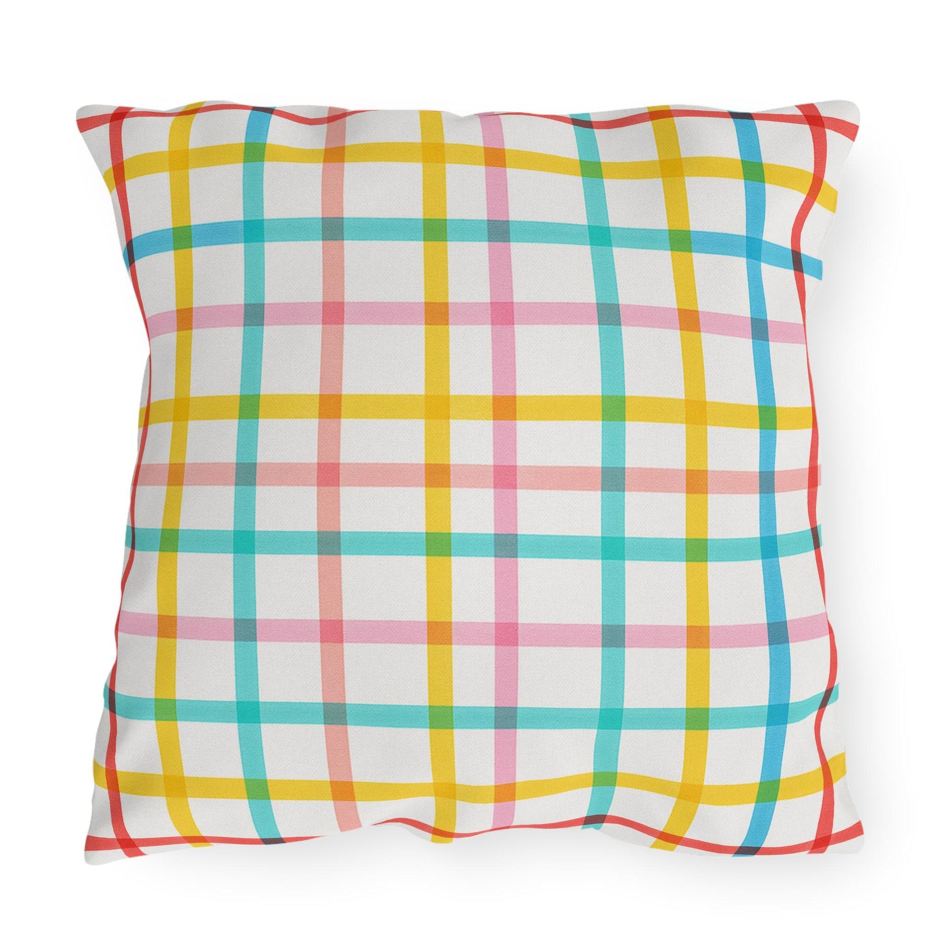 Mahjong Preppy Plaid Pillow - Luxury Game Night Decor, Outdoor Cushion, Patio Accent, Garden Pillow, Picnic Cushion