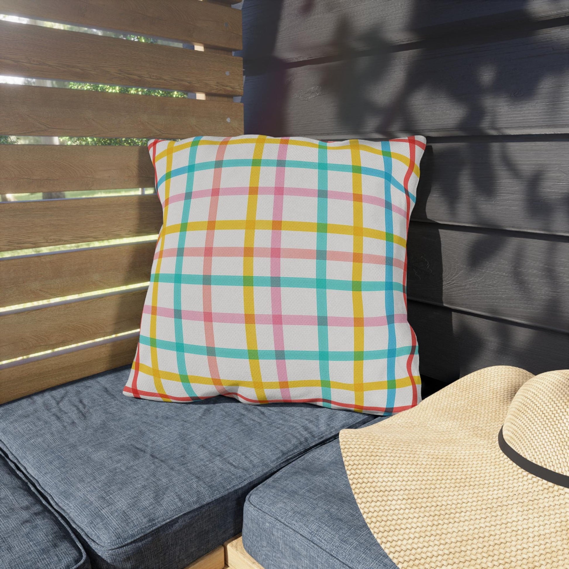 Mahjong Preppy Plaid Pillow - Luxury Game Night Decor, Outdoor Cushion, Patio Accent, Garden Pillow, Picnic Cushion