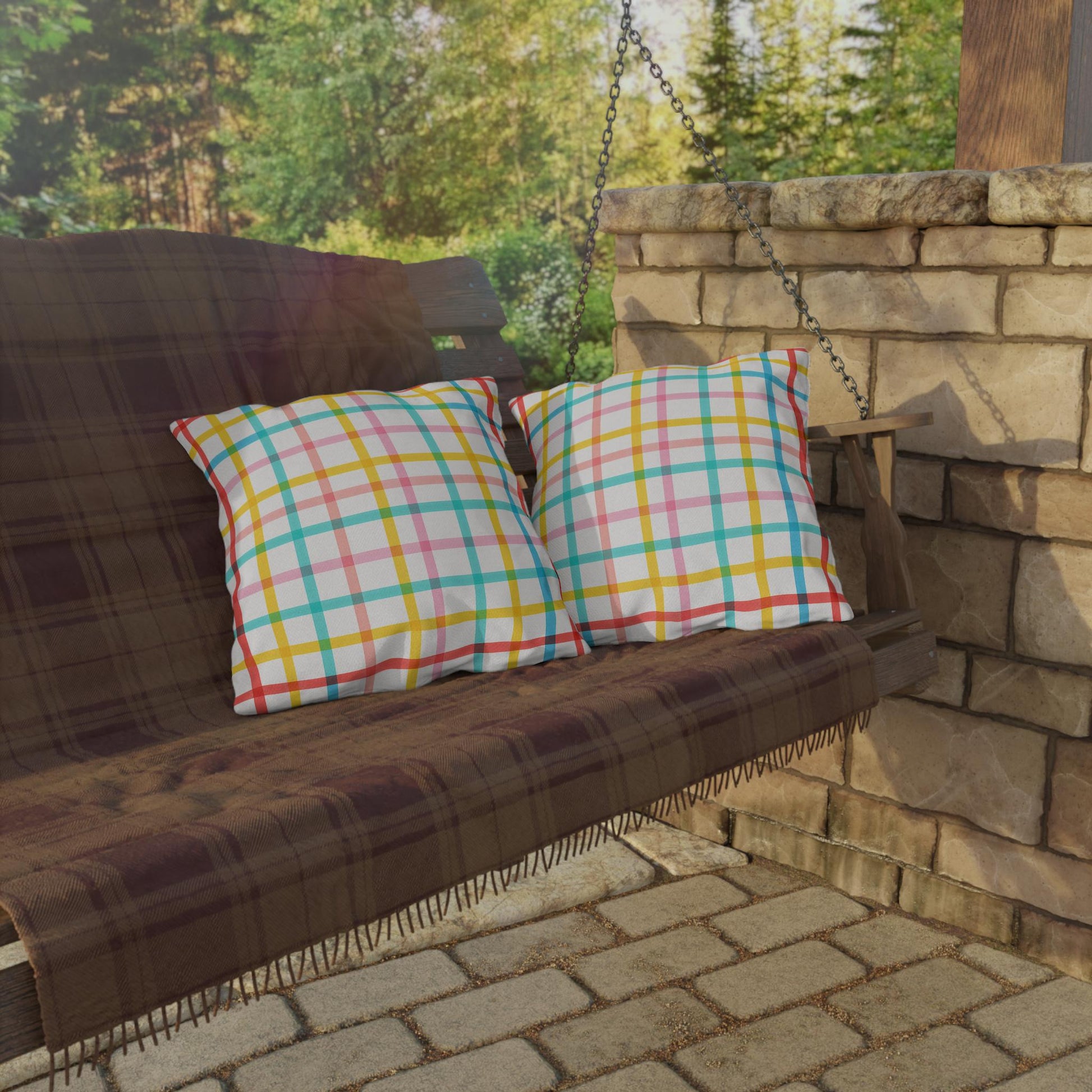 Mahjong Preppy Plaid Pillow - Luxury Game Night Decor, Outdoor Cushion, Patio Accent, Garden Pillow, Picnic Cushion