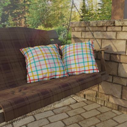 Mahjong Preppy Plaid Pillow - Luxury Game Night Decor, Outdoor Cushion, Patio Accent, Garden Pillow, Picnic Cushion