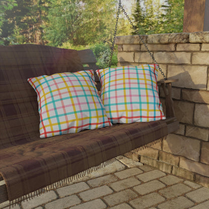 Mahjong Preppy Plaid Pillow - Luxury Game Night Decor, Outdoor Cushion, Patio Accent, Garden Pillow, Picnic Cushion