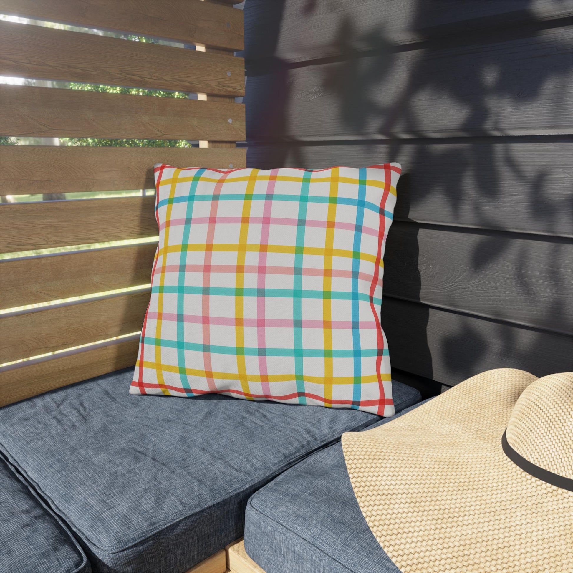Mahjong Preppy Plaid Pillow - Luxury Game Night Decor, Outdoor Cushion, Patio Accent, Garden Pillow, Picnic Cushion