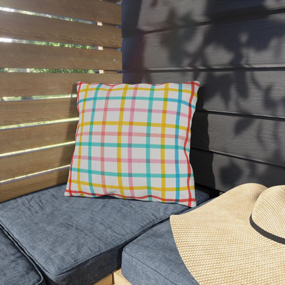 Mahjong Preppy Plaid Pillow - Luxury Game Night Decor, Outdoor Cushion, Patio Accent, Garden Pillow, Picnic Cushion