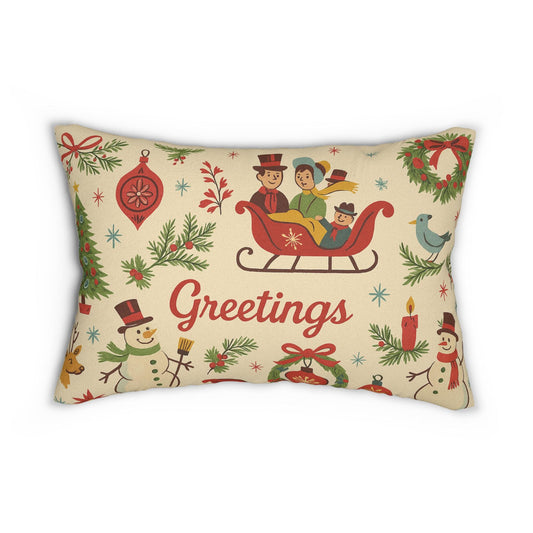 Vintage Greetings Merry Christmas Lumbar Pillow, Holiday Decor, Festive Throw Pillow, Seasonal Home Accent, Christmas Gift Idea