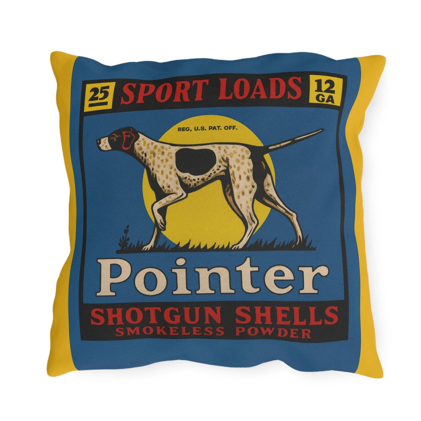 Shotgun Shell Box Outdoor Pillow, Cabin Decor, Man Cave Throw Pillow, Hunting Lodge Cushion, Rustic Home Accent