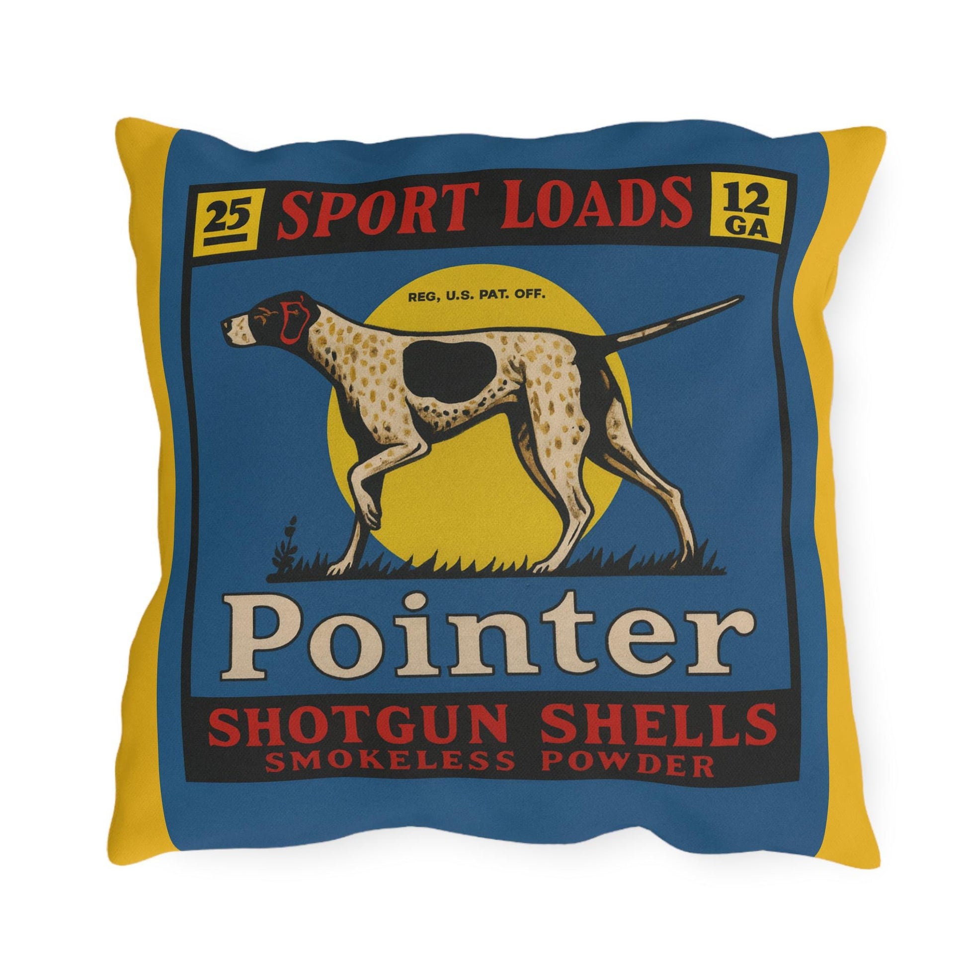 Shotgun Shell Box Outdoor Pillow, Cabin Decor, Man Cave Throw Pillow, Hunting Lodge Cushion, Rustic Home Accent