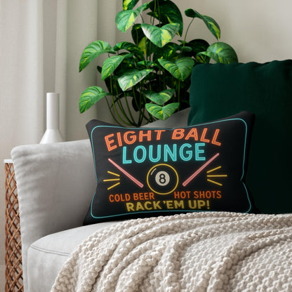 Lumbar Pillow, Billiard Eight Ball Lounge Neon Sign Theme, Home Decor, Pool Room Accent, Game Room Gift