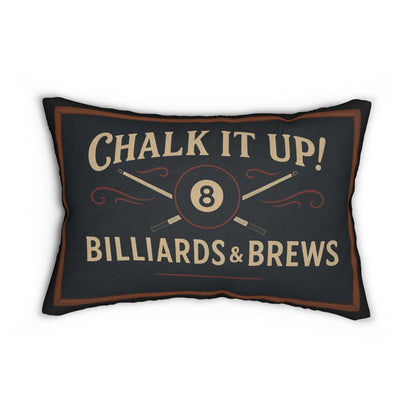 Lumbar Pillow, Pool Room Decor Throw Cushion, Billiards and Brews Sign, Game Room Accent, Chalk It Up Pillow, Pool Table Gift, Spun