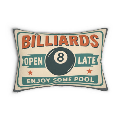 Pool Room Lumbar Pillow - Billiards Decor Throw Pillow, Spun Polyester Cushion, Game Room Accent, Home Bar Accessory, Man Cave Gift
