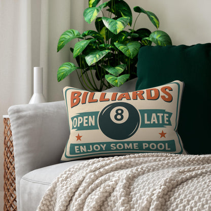 Pool Room Lumbar Pillow - Billiards Decor Throw Pillow, Spun Polyester Cushion, Game Room Accent, Home Bar Accessory, Man Cave Gift