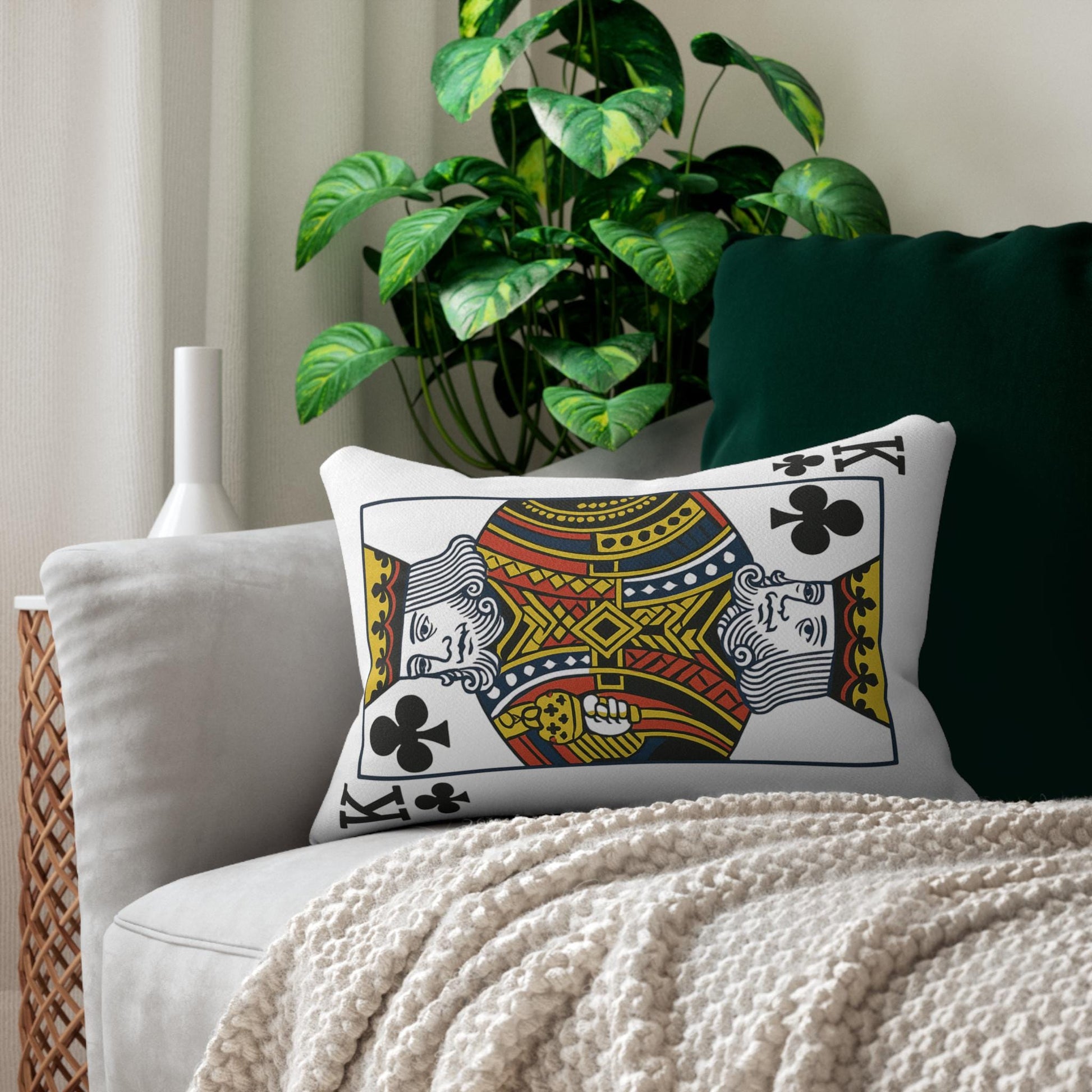 Spun Polyester Pillow, King of Clubs Card Throw Pillow, Game Room Decor, Poker Night Pillow, Casino Theme Pillow, Black Jack Table Pillow,