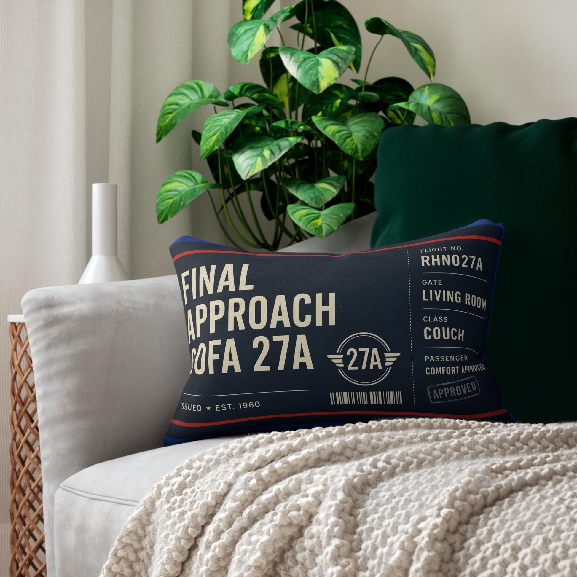 Airport Boarding Pass Lumbar Pillow, Travel Throw Pillow for Frequent Flyers, Airplane Home Decor Gift, Pilot Cushion Cover, Quirky Aviation