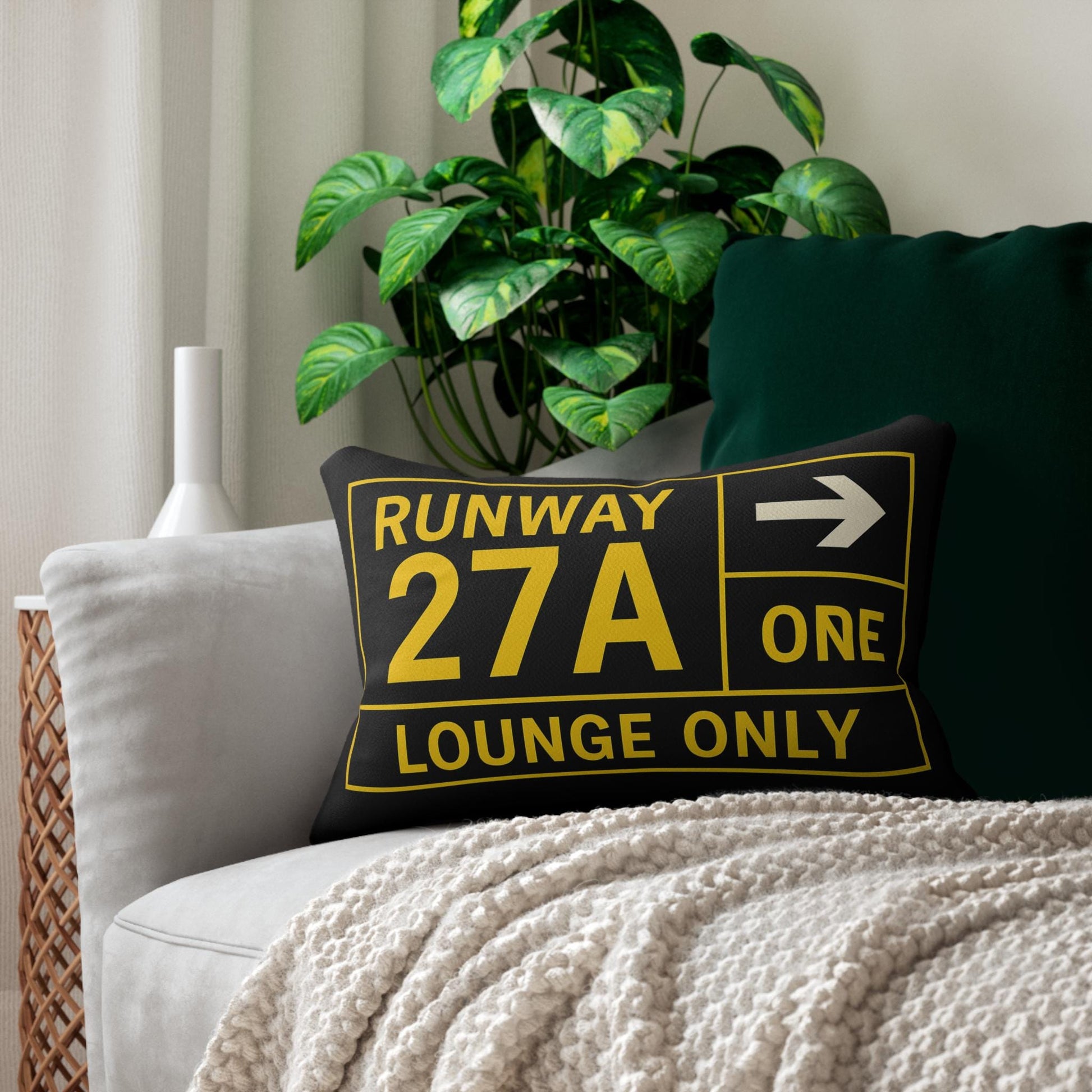 Aviation Decor Lumbar Pillow, Airport Terminal Runway Sign, Pilot Gift, Airline Attendant Present, Traveler Throw Pillow