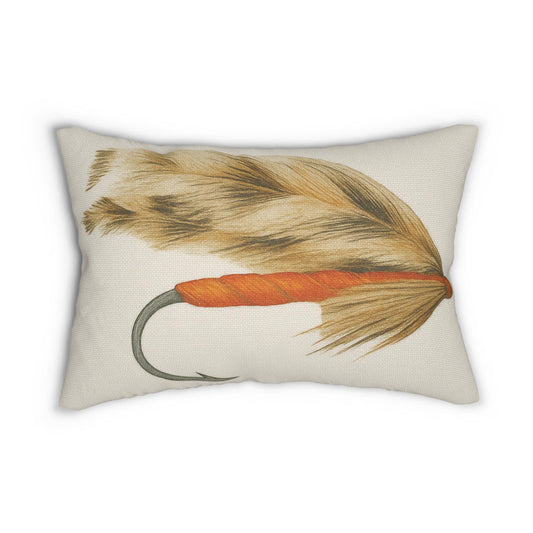Spun Polyester Pillow, Fly Fishing Lure Decor, Teal and Red Salmon Trout Pattern, Gift for Fisherman, Home Decor, Throw Cushion Cover,