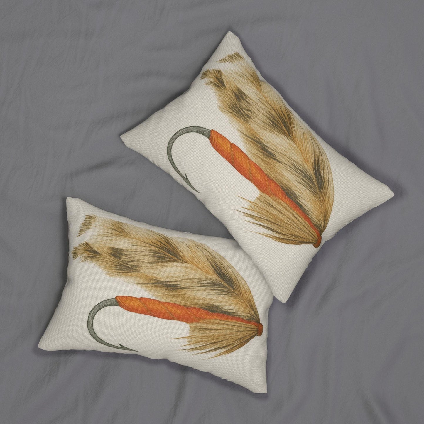 Spun Polyester Pillow, Fly Fishing Lure Decor, Teal and Red Salmon Trout Pattern, Gift for Fisherman, Home Decor, Throw Cushion Cover,