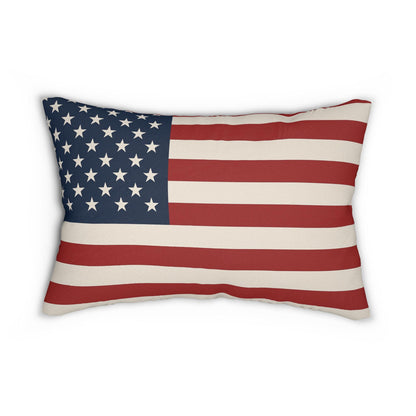 USA Flag Spun Polyester Lumbar Pillow - Patriotic Decor, American Pride Cushion, Made in USA Throw Pillow, Red White and Blue Accent Pillow,