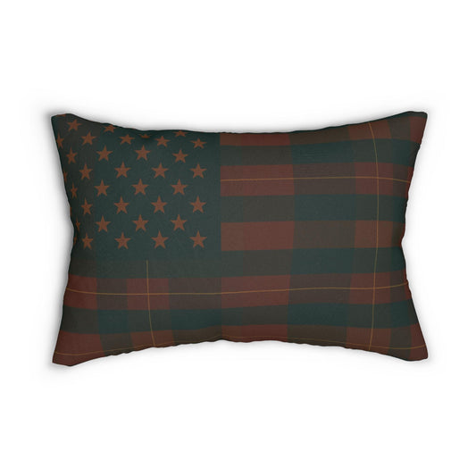 Lumbar Pillow, USA Fall Plaid Flag Decor, American Theme Throw Cushion, Autumn Home Accent, Patriotic Gift, Spun Polyester Pillow Cover