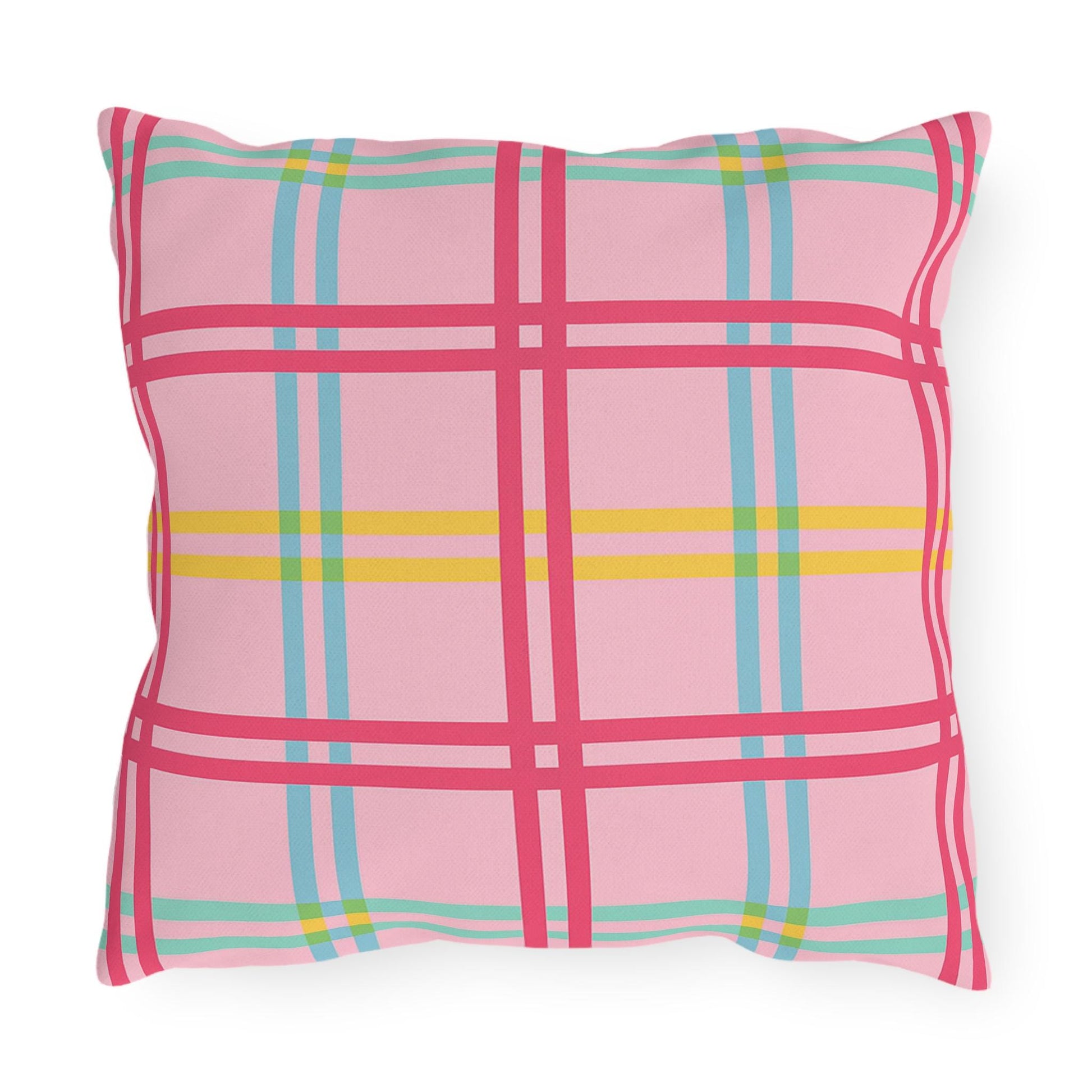 Mahjong Preppy Plaid Pillow - Luxury Game Night Decor, Outdoor Cushion, Patio Accent, Garden Pillow, Picnic Cushion