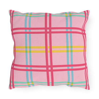Mahjong Preppy Plaid Pillow - Luxury Game Night Decor, Outdoor Cushion, Patio Accent, Garden Pillow, Picnic Cushion