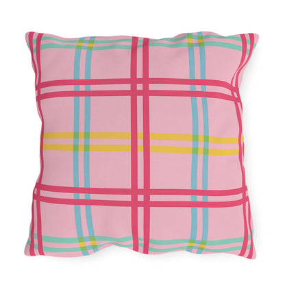 Mahjong Preppy Plaid Pillow - Luxury Game Night Decor, Outdoor Cushion, Patio Accent, Garden Pillow, Picnic Cushion