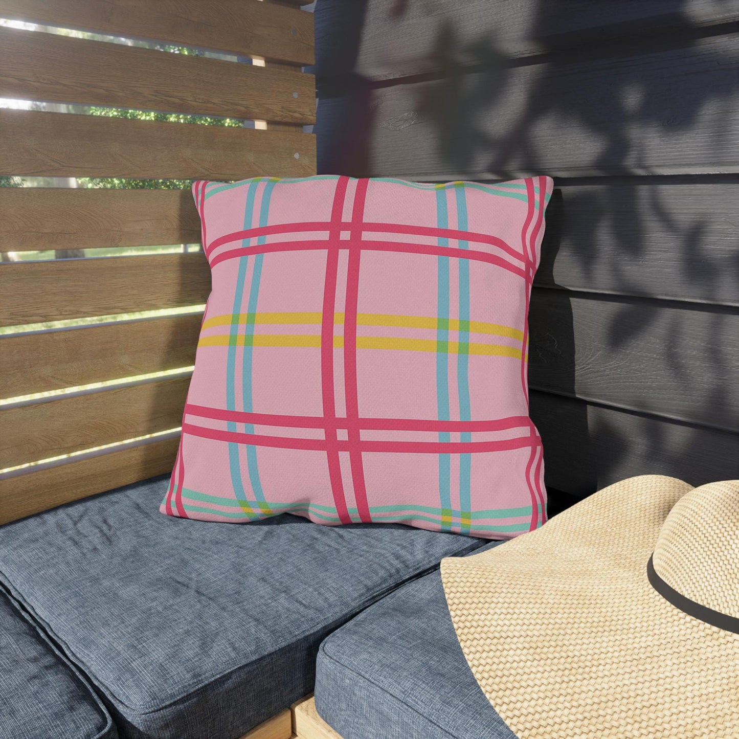 Mahjong Preppy Plaid Pillow - Luxury Game Night Decor, Outdoor Cushion, Patio Accent, Garden Pillow, Picnic Cushion