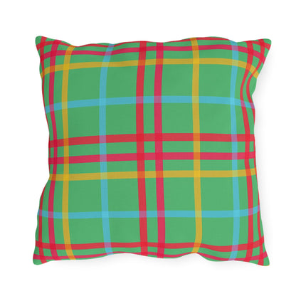 Mahjong Preppy Plaid Pillow - Luxury Game Night Decor, Outdoor Cushion, Patio Accent, Garden Pillow, Picnic Cushion