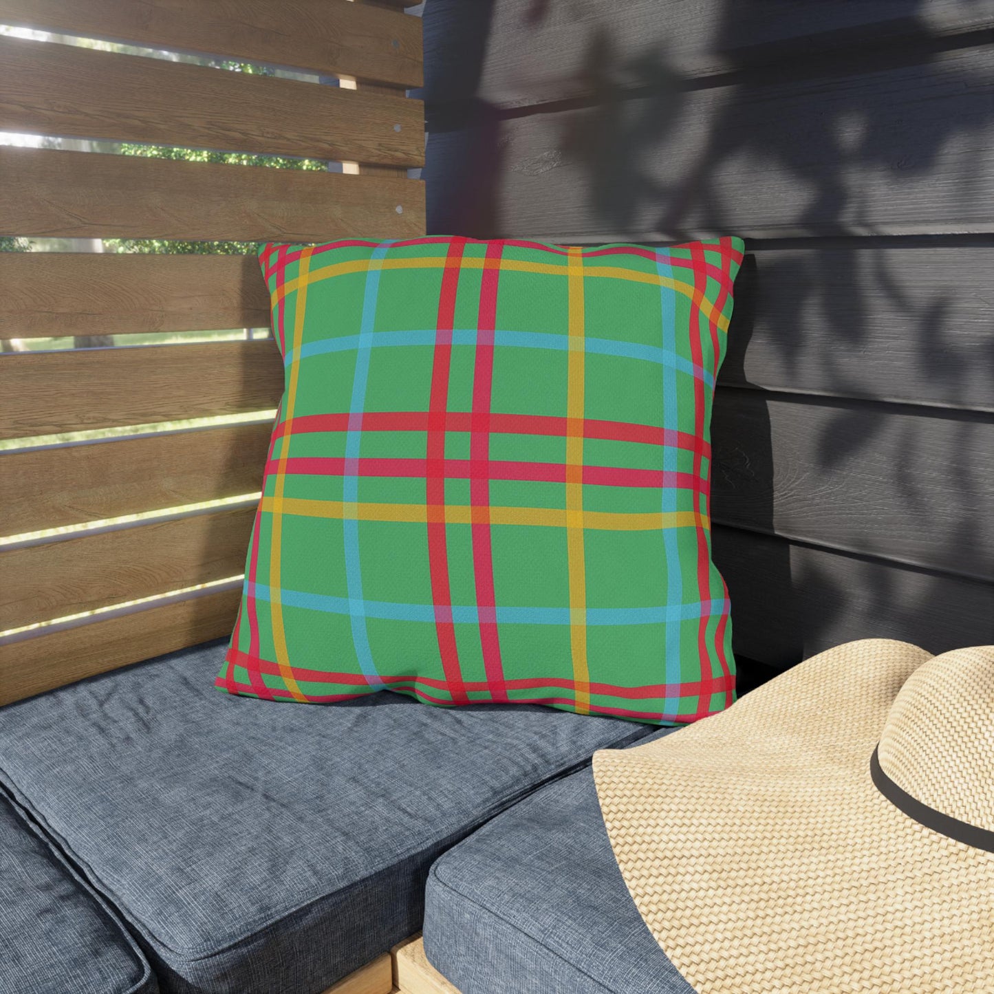 Mahjong Preppy Plaid Pillow - Luxury Game Night Decor, Outdoor Cushion, Patio Accent, Garden Pillow, Picnic Cushion