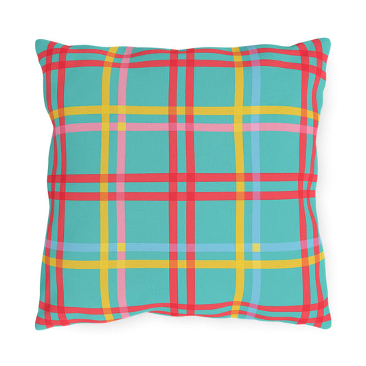 Mahjong Preppy Plaid Pillow - Luxury Game Night Decor, Outdoor Cushion, Patio Accent, Garden Pillow, Picnic Cushion