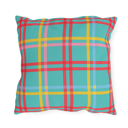 Mahjong Preppy Plaid Pillow - Luxury Game Night Decor, Outdoor Cushion, Patio Accent, Garden Pillow, Picnic Cushion