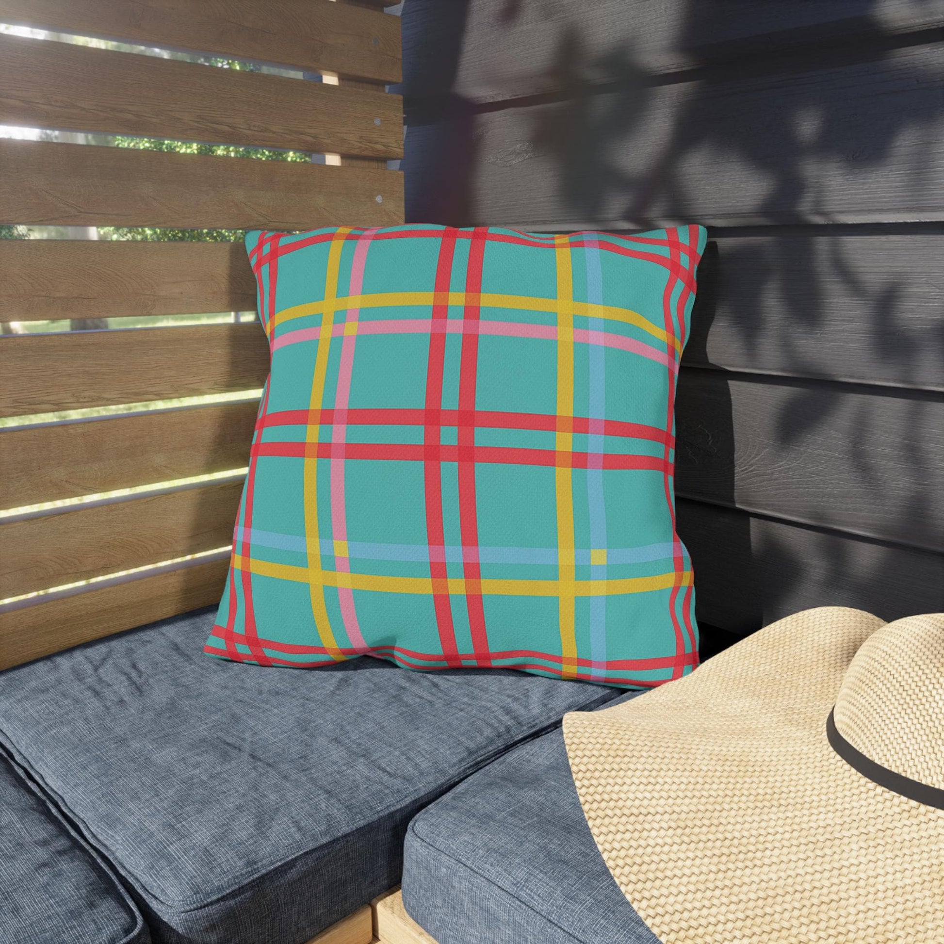 Mahjong Preppy Plaid Pillow - Luxury Game Night Decor, Outdoor Cushion, Patio Accent, Garden Pillow, Picnic Cushion
