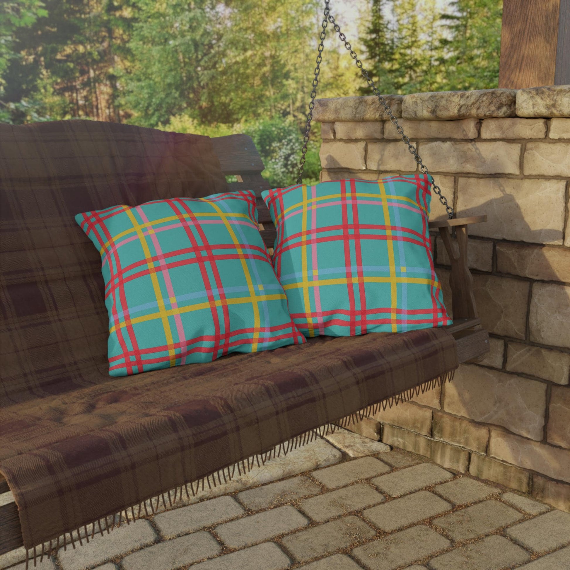 Mahjong Preppy Plaid Pillow - Luxury Game Night Decor, Outdoor Cushion, Patio Accent, Garden Pillow, Picnic Cushion