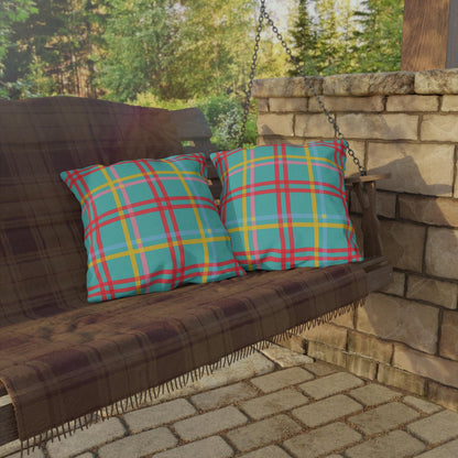 Mahjong Preppy Plaid Pillow - Luxury Game Night Decor, Outdoor Cushion, Patio Accent, Garden Pillow, Picnic Cushion