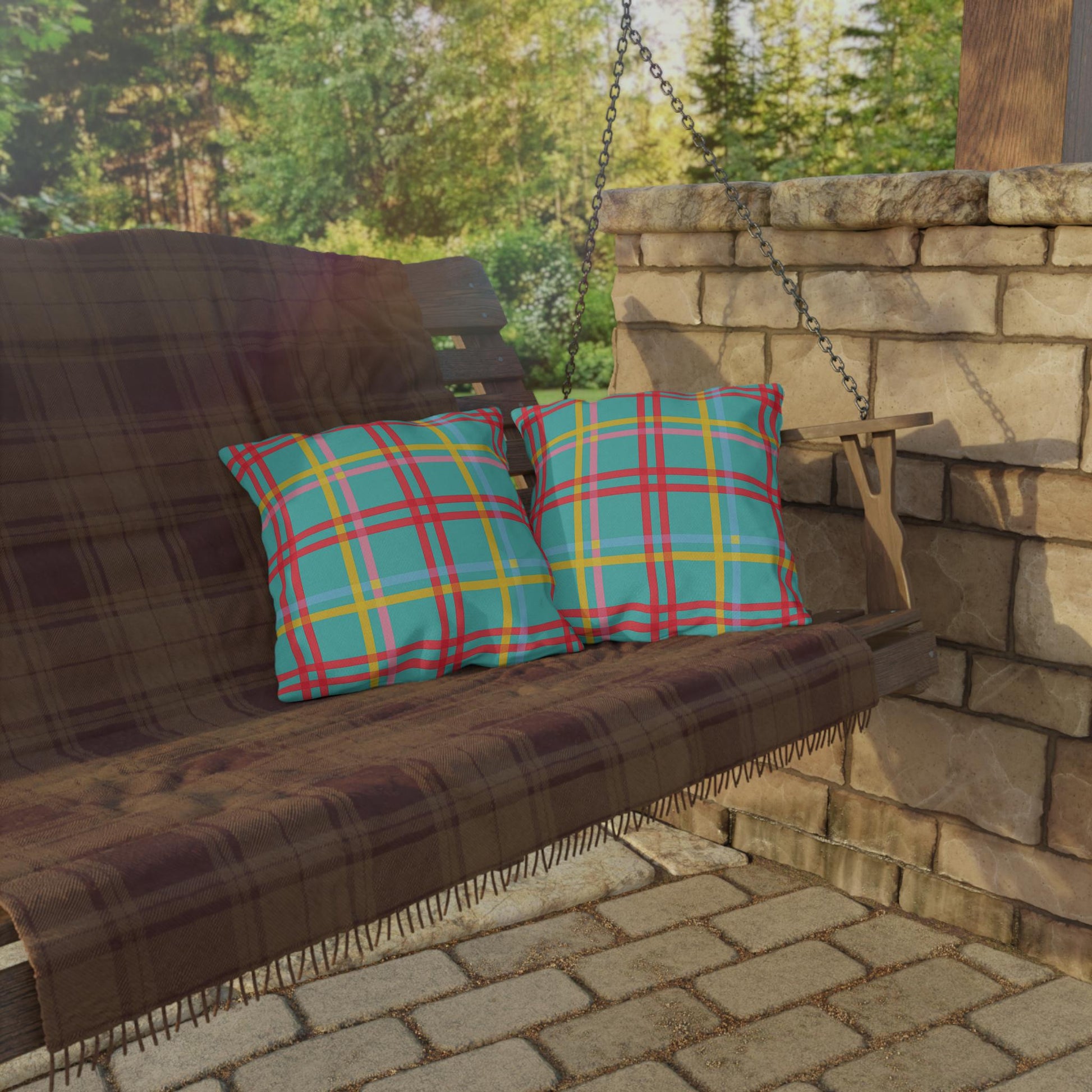 Mahjong Preppy Plaid Pillow - Luxury Game Night Decor, Outdoor Cushion, Patio Accent, Garden Pillow, Picnic Cushion