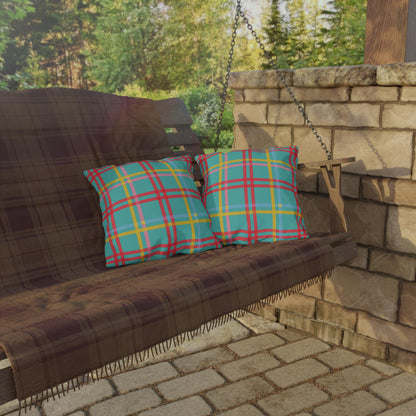 Mahjong Preppy Plaid Pillow - Luxury Game Night Decor, Outdoor Cushion, Patio Accent, Garden Pillow, Picnic Cushion
