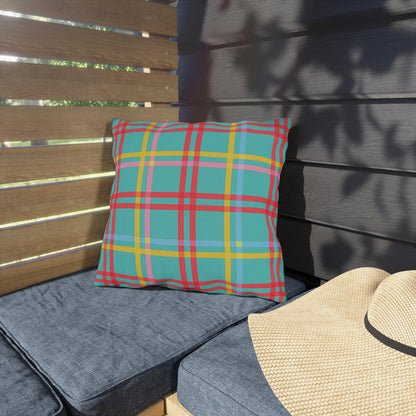 Mahjong Preppy Plaid Pillow - Luxury Game Night Decor, Outdoor Cushion, Patio Accent, Garden Pillow, Picnic Cushion