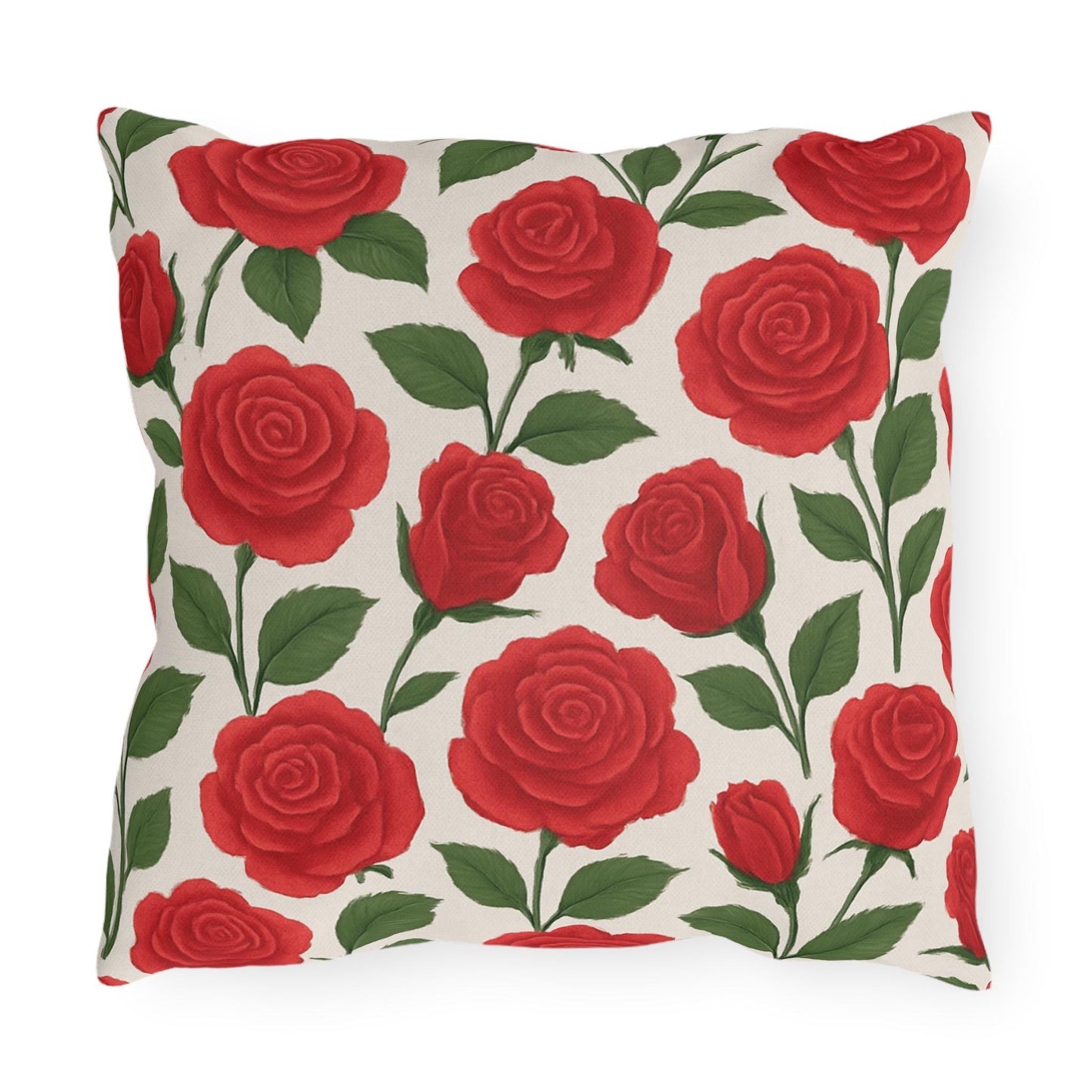 Red Roses Outdoor Pillows - Classic Valentine's Day Decor, Sunroom Throw Pillow, Floral Cushion, Garden Patio Pillow Cover, Romantic Home