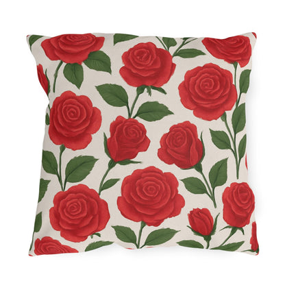 Red Roses Outdoor Pillows - Classic Valentine's Day Decor, Sunroom Throw Pillow, Floral Cushion, Garden Patio Pillow Cover, Romantic Home