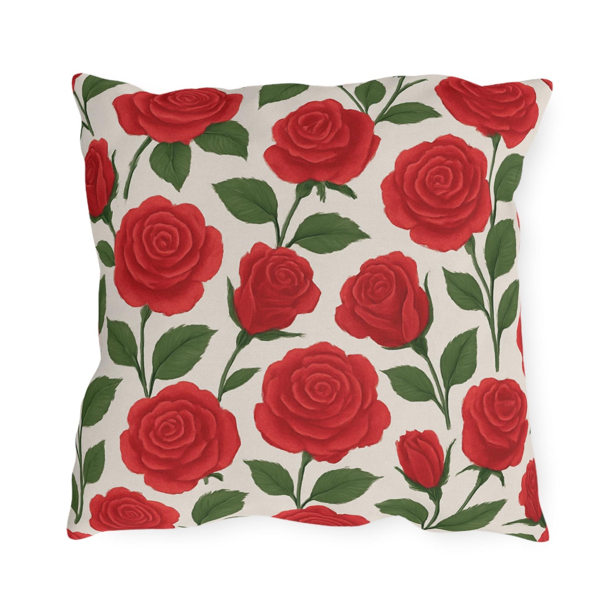 Red Roses Outdoor Pillows - Classic Valentine's Day Decor, Sunroom Throw Pillow, Floral Cushion, Garden Patio Pillow Cover, Romantic Home