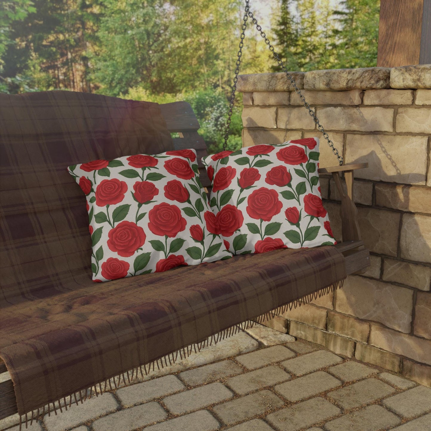 Red Roses Outdoor Pillows - Classic Valentine's Day Decor, Sunroom Throw Pillow, Floral Cushion, Garden Patio Pillow Cover, Romantic Home