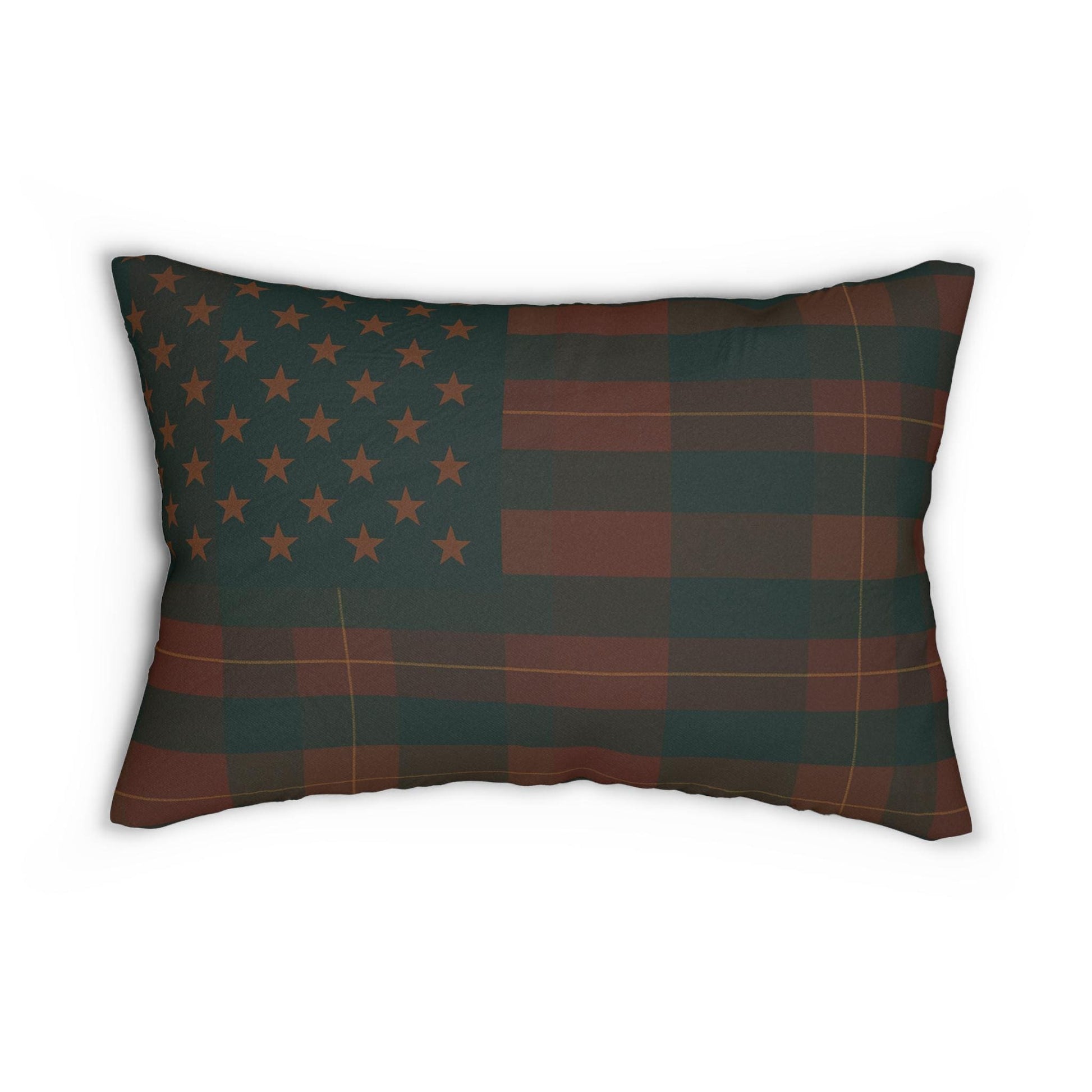 Lumbar Pillow, USA Fall Plaid Flag Decor, American Theme Throw Cushion, Autumn Home Accent, Patriotic Gift, Spun Polyester Pillow Cover