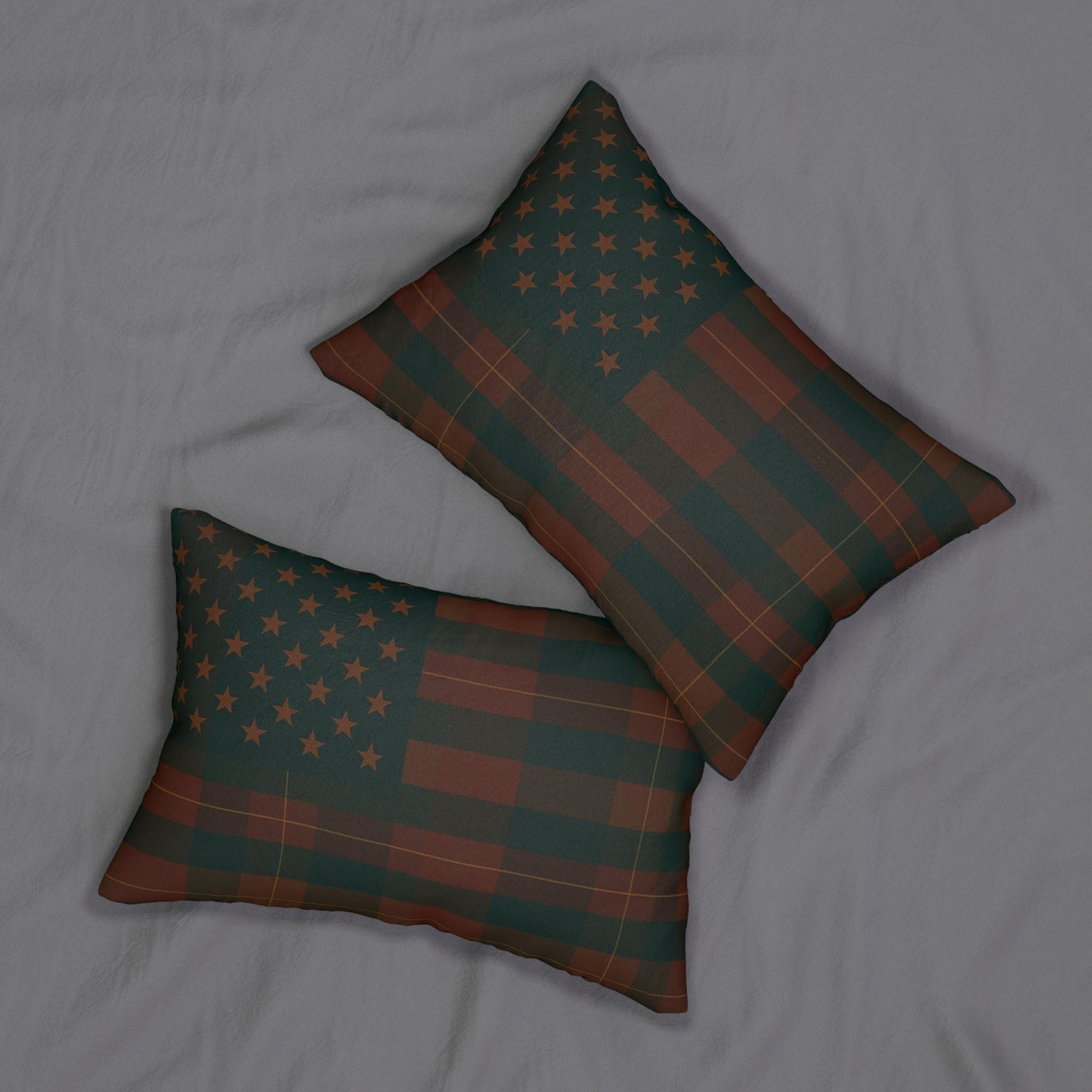 Lumbar Pillow, USA Fall Plaid Flag Decor, American Theme Throw Cushion, Autumn Home Accent, Patriotic Gift, Spun Polyester Pillow Cover