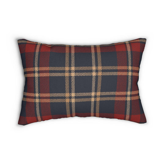 Fall Plaid Lumbar Pillow, Holiday Decorative Throw Pillow, Cozy Lumbar Cushion, Thanksgiving Accent Pillow, Festive Lumbar Pillow Cover