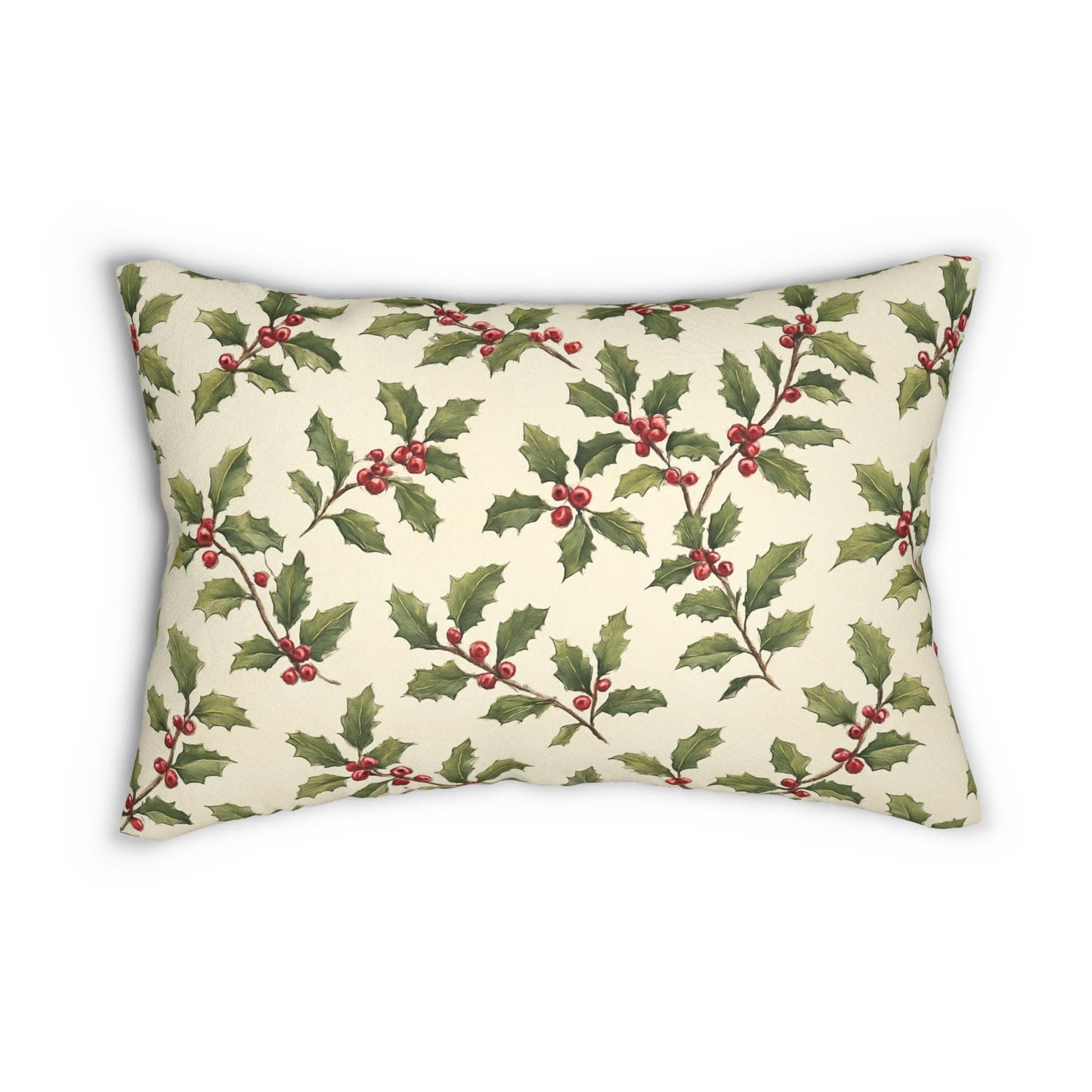 Vintage Holly & Berries Christmas Lumbar Pillow | Holiday Botanical Throw