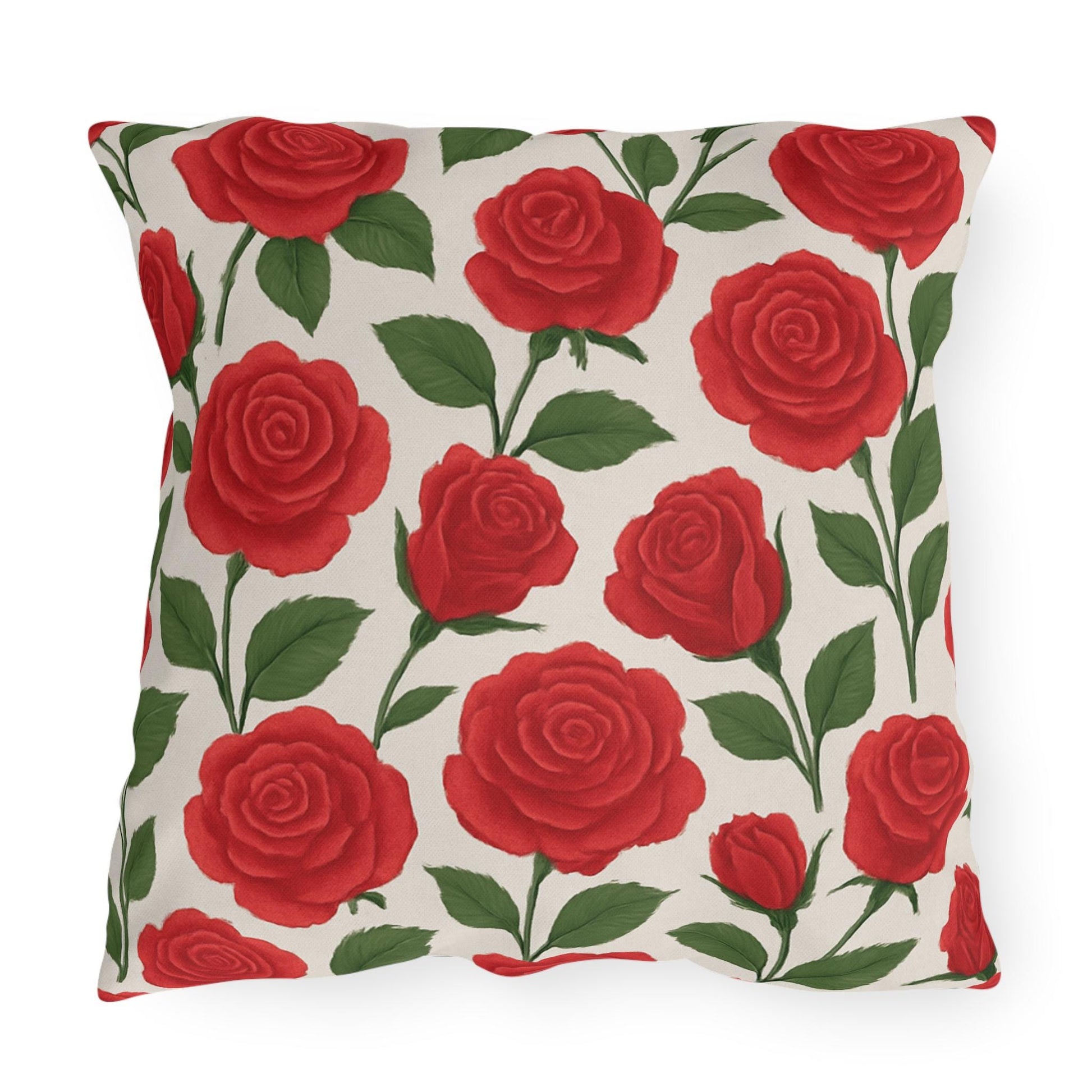 Red Roses Outdoor Pillows - Classic Valentine's Day Decor, Sunroom Throw Pillow, Floral Cushion, Garden Patio Pillow Cover, Romantic Home
