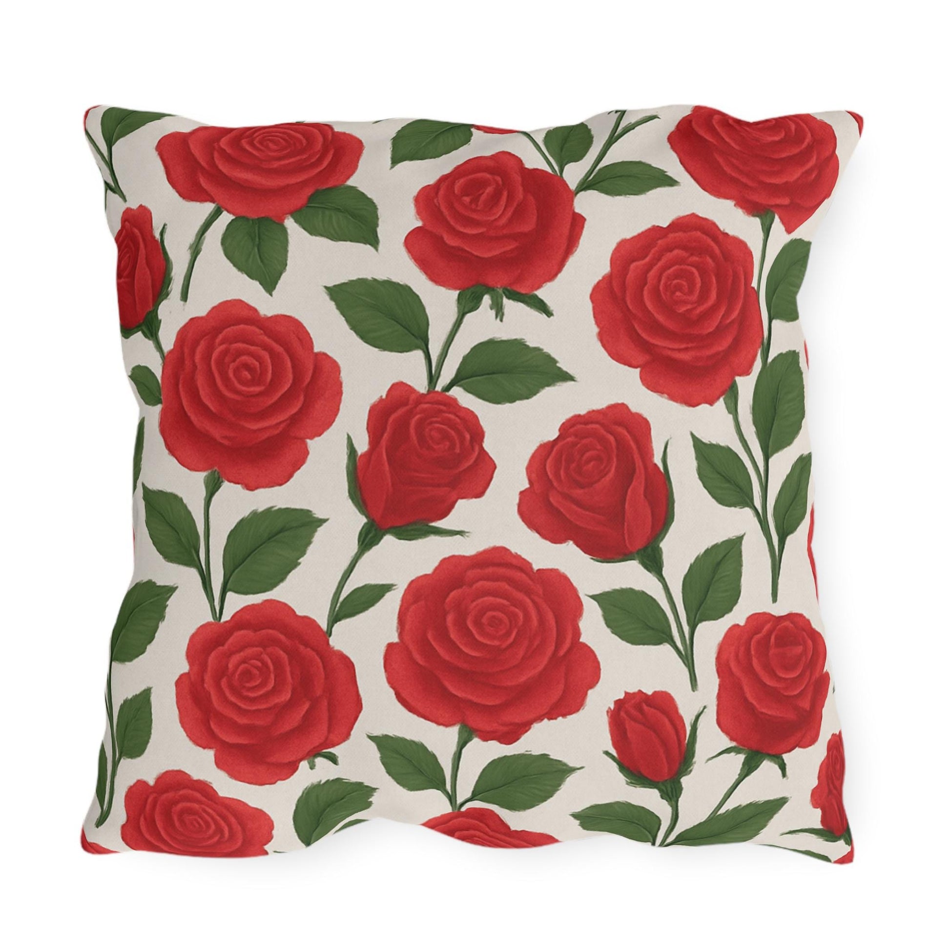 Red Roses Outdoor Pillows - Classic Valentine's Day Decor, Sunroom Throw Pillow, Floral Cushion, Garden Patio Pillow Cover, Romantic Home