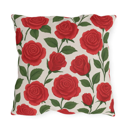 Red Roses Outdoor Pillows - Classic Valentine's Day Decor, Sunroom Throw Pillow, Floral Cushion, Garden Patio Pillow Cover, Romantic Home