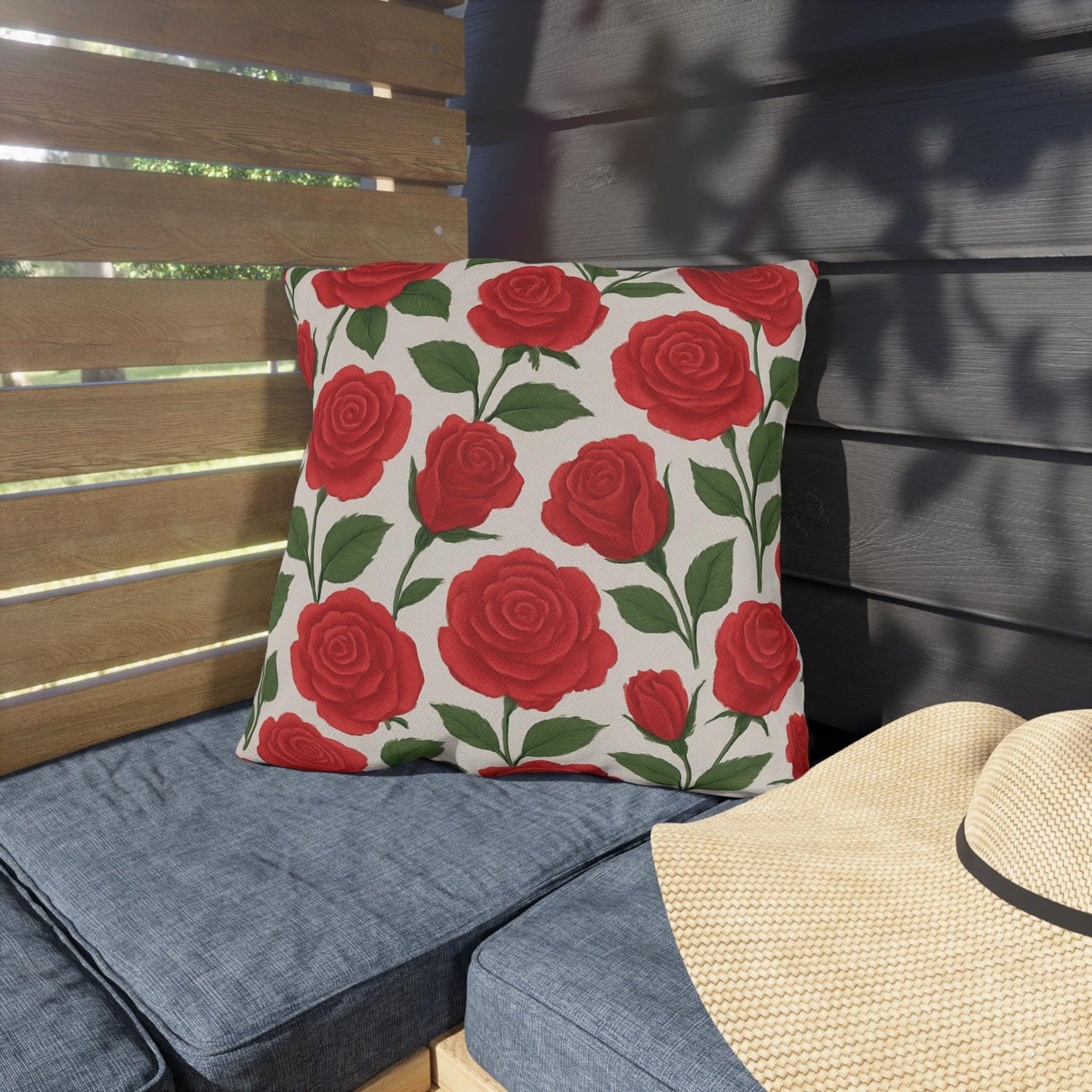 Red Roses Outdoor Pillows - Classic Valentine's Day Decor, Sunroom Throw Pillow, Floral Cushion, Garden Patio Pillow Cover, Romantic Home