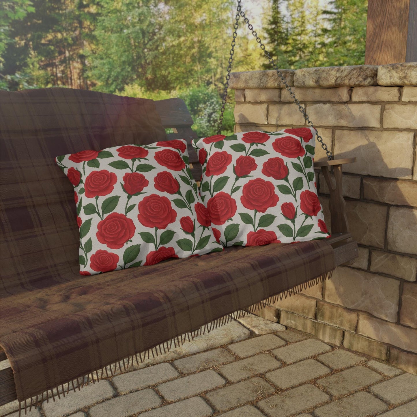 Red Roses Outdoor Pillows - Classic Valentine's Day Decor, Sunroom Throw Pillow, Floral Cushion, Garden Patio Pillow Cover, Romantic Home