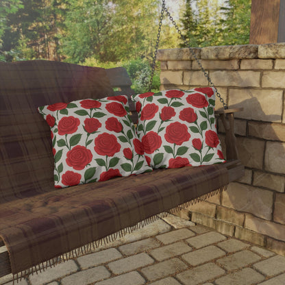 Red Roses Outdoor Pillows - Classic Valentine's Day Decor, Sunroom Throw Pillow, Floral Cushion, Garden Patio Pillow Cover, Romantic Home